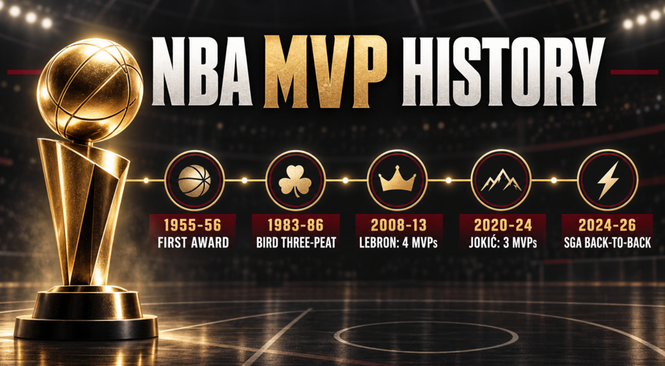 NBA MVP history timeline from 1955-56 through SGA's back-to-back awards