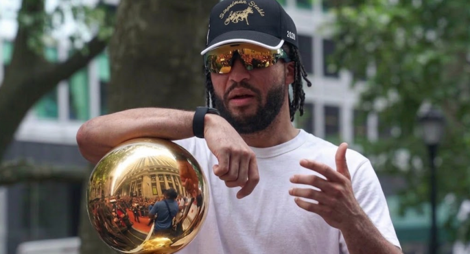 Jalen Brunson celebrating the New York Knicks championship